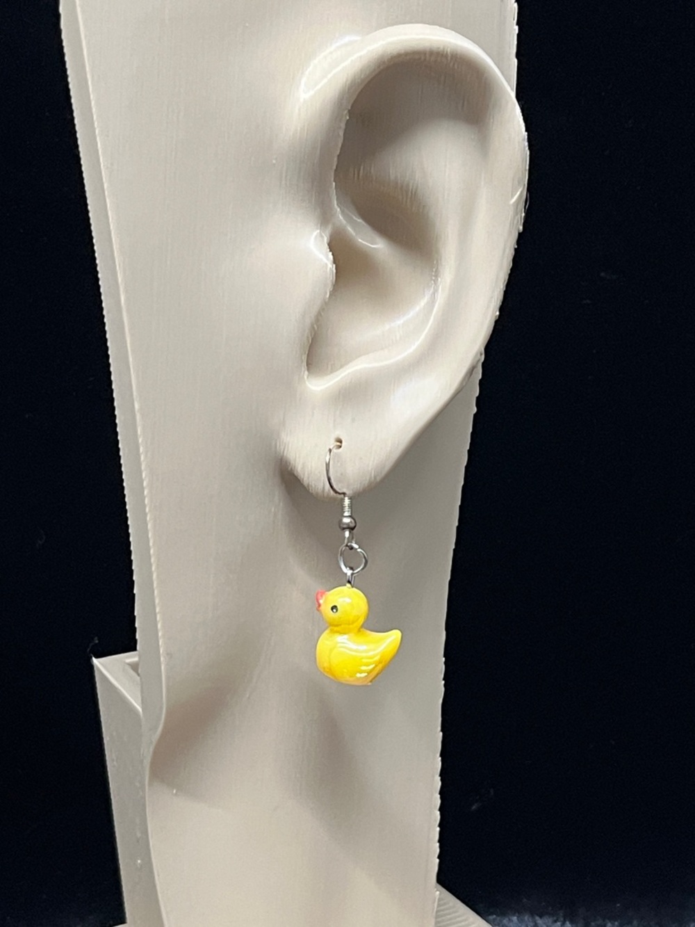 Yellow Rubber Duck Dangle Earring - Cute Bath Toy Charm